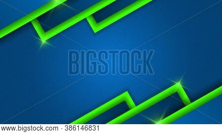 Abstract Geometric Background In Blue With Light Stripes. With Diagonal Rectangles In Blue And Green