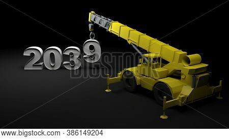 2039 Being Built With A Crane - 3d Rendering Illustration