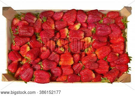 Box Of Strawberries On A White Background. Variety Of Berries Victoria. Food Fructarians
