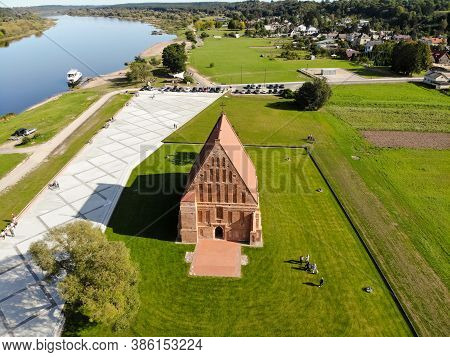 Aerial View Of The Old Church Of St. John The Baptist In Zapyskis, Kaunas District, Lithuania