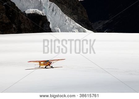 Airplane on Aletsch Glacier, Berner Oberland, Switzerland