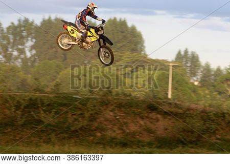 Eunapolis, Bahia / Brazil - April 3, 2008: Biker Is Seen During Motocross Training In The City Of Eu