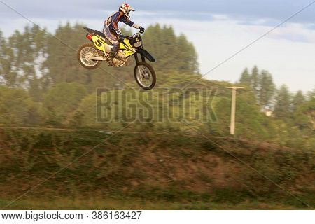 Eunapolis, Bahia / Brazil - April 3, 2008: Biker Is Seen During Motocross Training In The City Of Eu