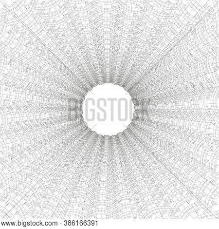Wireframe Of An Abstract Tunnel Made Of Black Lines On A White Background. 3d. Vector Illustration