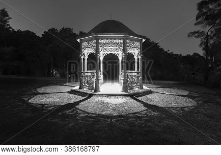 Calssical Pavilion In Public Park At Night