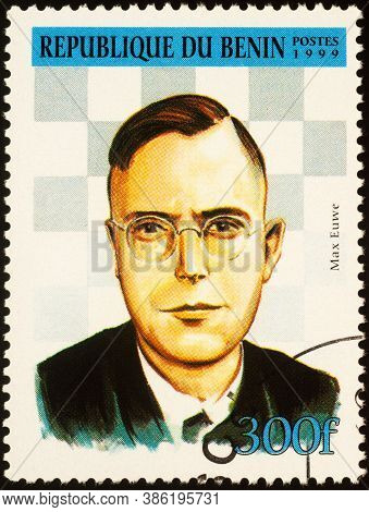 Moscow, Russia - September 19, 2020: Stamp Printed In Benin Shows Max Euwe (1901-1981), Dutch Chess 