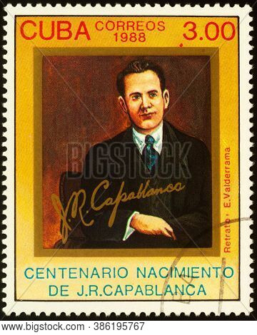 Moscow, Russia - September 18, 2020: Stamp Printed In Cuba Shows Jose Raul Capablanca (1888-1942), C