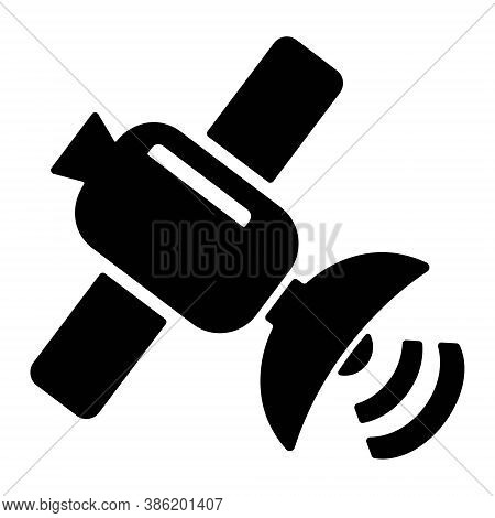 Satellite Icon In Line Style. Wireless Broadcast Sattelite In Orbit Illustration.