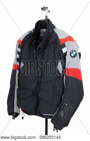 Bordeaux , Aquitaine / France - 09 15 2020 : Bmw Motorrad Black Red And Grey Jacket Of Enduro Motorc