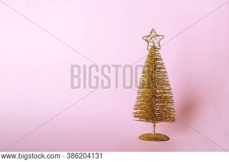 Christmas Composition. Set Of Christmas Pink Decorations, Shiny Balls On Pastel Background. Mock Up 