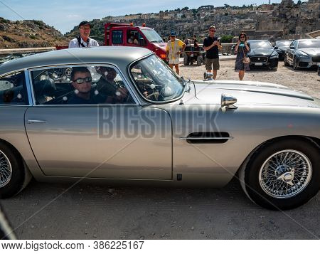 Matera, Italy - September 15, 2019: The Aston Martin Db5 Used On The Set Of The Latest James Bond Mo