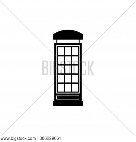 English Phone Booth, London Telephone Box. Flat Vector Icon Illustration. Simple Black Symbol On Whi