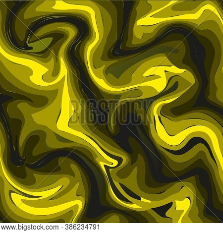 Abstract Wavy Background In Green And Black Colors. Khaki