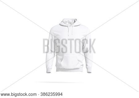 Blank White Sport Hoodie With Hood Mock Up, Front View, 3d Rendering. Empty Cloth Pullover Or Hoody 