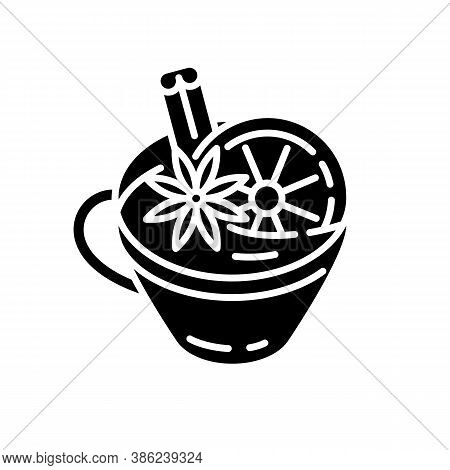 Mulled Wine Black Glyph Icon. Winter Holiday Hot Drinks. Hyggelig Atmosphere. Beverage. Silhouette S