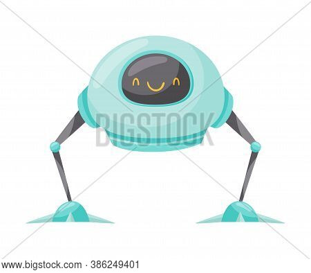 Blue Iron Humanoid Or Robot With Head And Limbs As Artificial Intelligence Vector Illustration