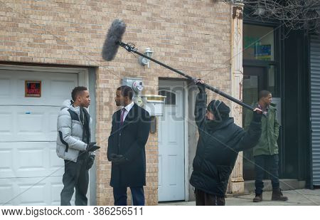 USA, New York 1.14.2015  filming for Power TV series season 2  actors cast, Omari Hardwick and Rotimi Olurotimi Akinosho 