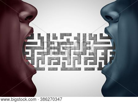 Communication Challenge Concept As Two People Or Employees Having Difficulty Communicating To Each O