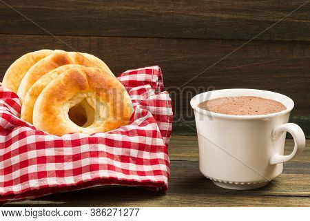 Pandequeso Traditional Colombian Food - Hot Drink Chocolate