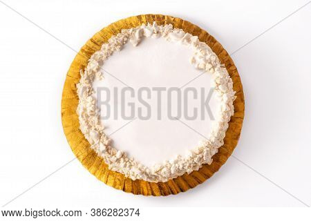 Delicious Polvito Uruguayo Cake With Sugar And Caramel Isolated On White Background