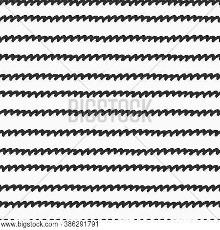Seamless Repeating Monochrome Pattern With Hand Drawn Wavy Lines On White Background For Surface Des