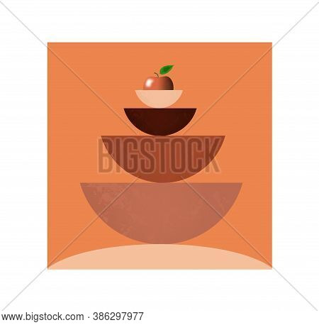 Abstract Wooden Bowls Are Seen With Fruit In This Decorative Food Illustration.