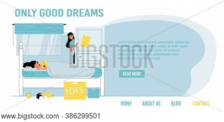 Correct Day Work Night Rest Schedule. Little Daughter Character Taking Rest On Side In Bed, Mother L
