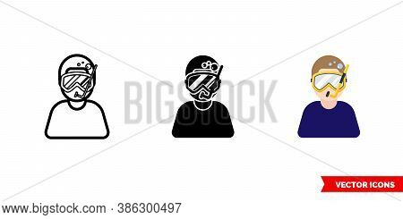 Diver Frogman Plunger Icon Of 3 Types Color, Black And White, Outline. Isolated Vector Sign Symbol.
