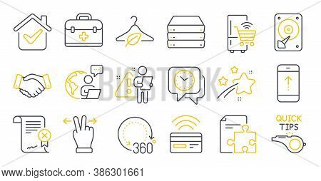 Set Of Business Icons, Such As Strategy, 360 Degrees, Reject Certificate Symbols. First Aid, Clock, 