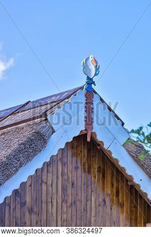 Beautiful Wooden Decoration On The Traditional Fronton House In Danube Delta Region
