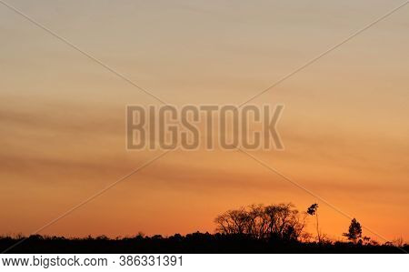 Late Afternoon. Dusk In Farm Areas. Pampa Biome In Southern Brazil. Rural Landscape. Interior Of The