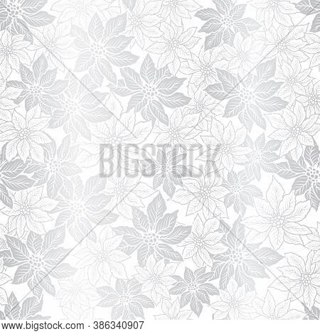 Seamless Christmas Pattern With Poinsettia On Silver Background Design