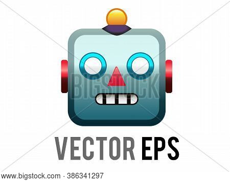 The Isolated Vector Head Of Classic Vintage Tin Toy Grimace Robot Icon With Circular Eyes, Triangula