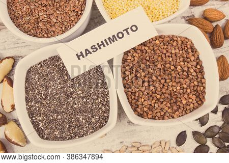 Inscription Hashimoto With Products And Ingredients As Source Vitamins For Healthy Thyroid
