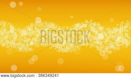 Beer Background. Craft Lager Splash. Oktoberfest Foam. Bubbly Pint Of Ale With Realistic White Bubbl