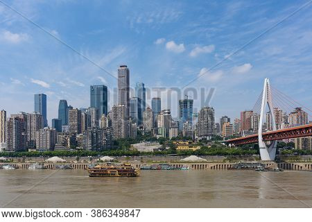 Chongqing, China - Sep 2, 2019: Skypscrapers In Downtown Disctrict Of Chongqing City In China