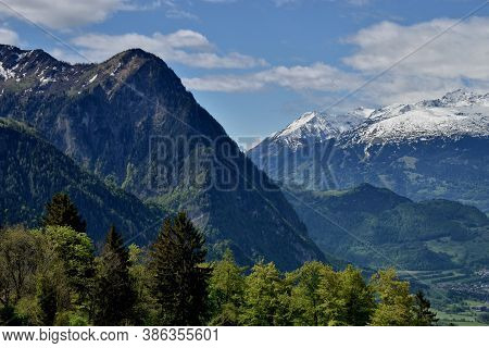 View Over The Rhine Valley In Switzerland Seen From Triesenberg In Liechtenstein 4.5.2020