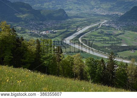 View Over The Rhine Valley In Switzerland Seen From Triesenberg In Liechtenstein 4.5.2020
