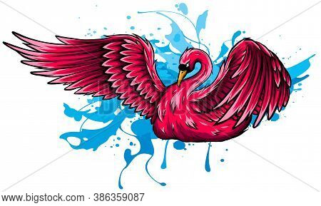 Swan In A Pond Vector Illustration Design
