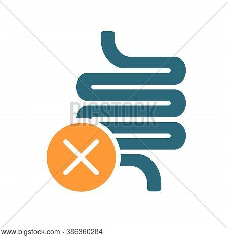Intestine With Cross Checkmark Colored Icon. Diseased Internal Organ Symbol