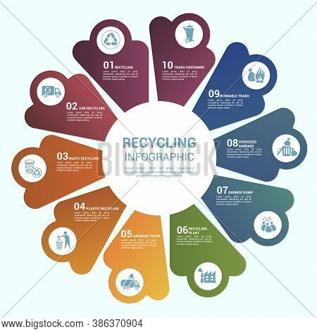 Infographic Recycling Template. Icons In Different Colors. Include Recycling, Trash Container, Burna
