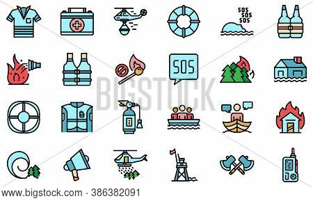 Rescuer Icons Set. Outline Set Of Rescuer Vector Icons Thin Line Color Flat On White