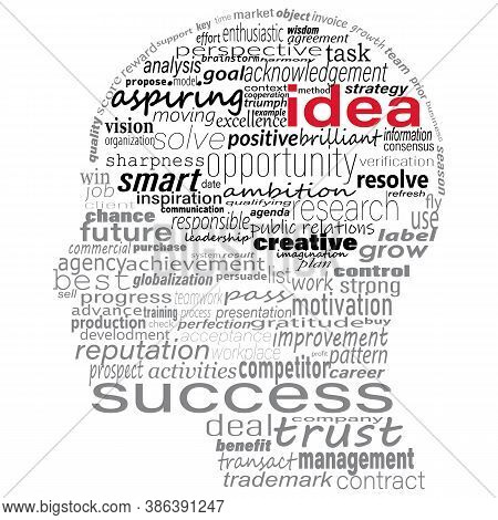 Head Shape With Business Concept Words Isolated On White Background. Easy Manipulation And Custom Co
