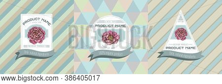 Three Colored Labels With Illustration Of Peony Stock Illustration