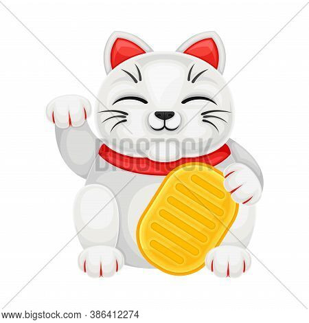 Maneki-neko Or Beckoning Cat As Japanese Figurine Bringing Luck Vector Illustration