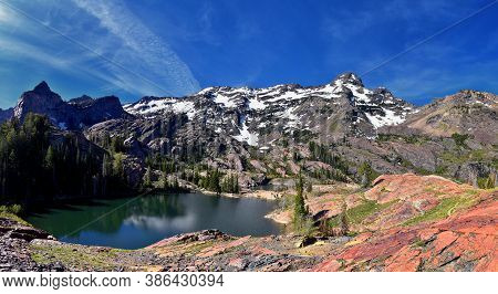 Lake Blanche Hiking Trail Panorama Views. Wasatch Front Rocky Mountains, Twin Peaks Wilderness,  Was