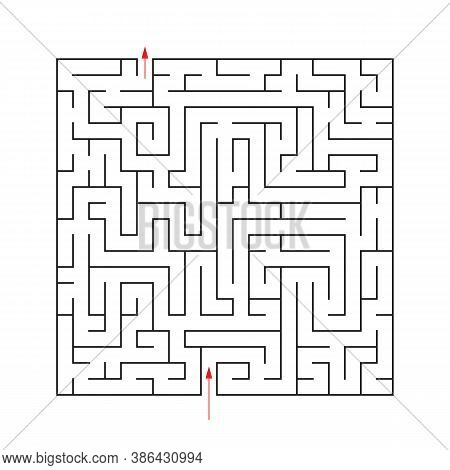 Abstract Rectangle Labyrinth With Entry And Exit. Game Maze Puzzle With Solution. Vector Illustratio