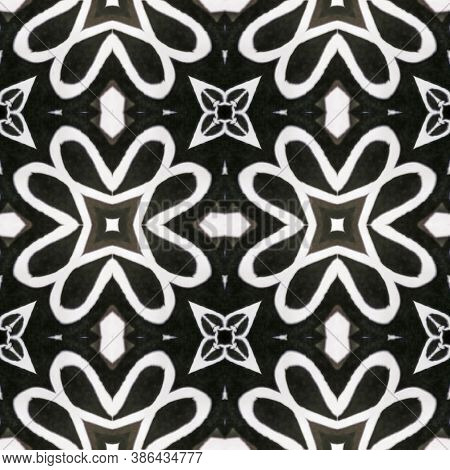 Tibetan Fabric. Seamless Tie Dye Illustration. Ikat African Design. Abstract Batik Design. Black And