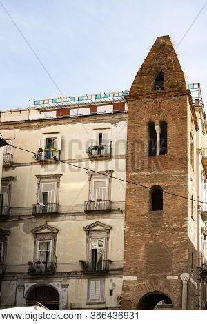 Street In Historic Center Of Naples, Italy. Naples Historic City Center Is The Largest In Europe, An