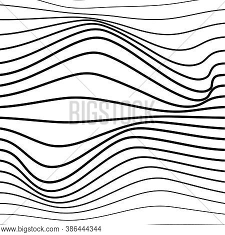 Distorted Wave Monochrome Texture. Abstract Dynamical Rippled Surface. Vector Stripe Deformation Bac
